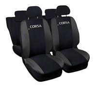 Lupex Shop Coprisedili auto compatibili con Corsa, Made in Italy, tessuto poliestere, set sedili completi anteriori e posteriori (Nero - Grigio Scuro)