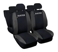 Lupex Shop Coprisedili auto compatibili con Duster, Nero/Grigio scuro, tessuto poliestere, set sedili completi anteriori e posteriori
