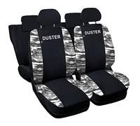 Lupex Shop Coprisedili auto compatibili con Duster, Nero Mimetico chiaro, Made in Italy, tessuto poliestere, set sedili completi anteriori e posteriori