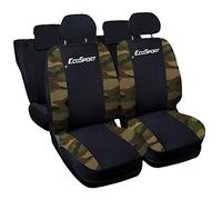 Lupex Shop Coprisedili auto compatibili con EcoSport, colore Nero Mimetico Verde, Made in Italy, tessuto poliestere, Airbag Compatibile