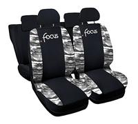 Lupex Shop Coprisedili auto compatibili con Focus, Nero Mimetico Grigio, Made in Italy, tessuto poliestere, set sedili completi anteriori e posteriori