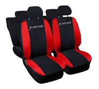 Lupex Shop Coprisedili auto compatibili con Kadjar, Made in Italy, tessuto poliestere, set sedili completi anteriori e posteriori (Nero - Rosso)