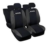 Lupex Shop Coprisedili auto compatibili con Karl, Made in Italy, tessuto poliestere, set sedili completi anteriori e posteriori (Nero - Grigio Scuro)