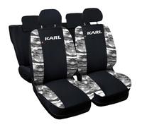 Lupex Shop Coprisedili auto compatibili con Karl, Made in Italy, tessuto poliestere, set sedili completi anteriori e posteriori (Nero - Mimetico Grigio)