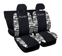 Lupex Shop Coprisedili auto compatibili con Punto, tessuto poliestere, set sedili completi anteriori e posteriori (Nero - Mimetico Grigio)
