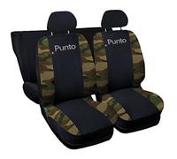Lupex Shop Coprisedili auto compatibili con Punto, tessuto poliestere, set sedili completi anteriori e posteriori (Nero - Mimetico Verde)
