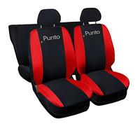Lupex Shop Coprisedili auto compatibili con Punto, tessuto poliestere, set sedili completi anteriori e posteriori (Nero - Rosso)