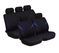 Lupex Shop Coprisedili universali in poliestere adattabili a tutte le auto con sedili standard - con 2 zip sui schienali posteriori - modello H - Nero/Blu Scuro