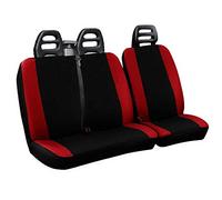 Lupex Shop Set Coprisedili Universali per Furgone 3 Posti misto Cotone poliestere, singolo + doppio, Cintura Alta, colore Nero - Rosso