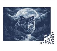 Lupi alla luce della luna Jigsaw Puzzle Impossible 1000Pcs Round Moon Lupo Decorazione Per La Casa. Giochi Rilassamento E Intelligence Per Adulti E Ragazzi Da 14 Anni 1000pcs (75x50cm)