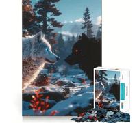 Lupi bianchi e neri in inverno Puzzle da 1000 pezzi Allenamento mentale Incastro perfetto Nessun spazio vuoto Attività per rafforzare i legami affettivi (38x26cm)