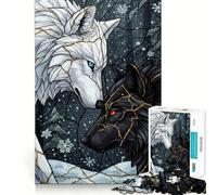 Lupi bianchi e neri in inverno Puzzle da 1000 pezzi per ragazzi Gioco di concentrazione mentale Taglio di precisione Bordi lisci Ideale come regalo di Natale (50x75cm)