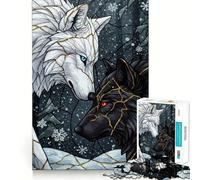 Lupi bianchi e neri in inverno Puzzle per adulti da 1000 pezzi Gioco di memoria divertente Componenti robusti e ben definiti alleviare lo stress (38x26cm)