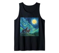 Lupi che ululano alla luna nel cielo notturno stellato Art Style Meme Canotta