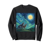 Lupi che ululano alla luna nel cielo notturno stellato Art Style Meme Felpa