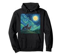 Lupi che ululano alla luna nel cielo notturno stellato Art Style Meme Felpa con Cappuccio