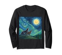 Lupi che ululano alla luna nel cielo notturno stellato Art Style Meme Maglia a Manica