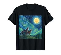 Lupi che ululano alla luna nel cielo notturno stellato Art Style Meme Maglietta