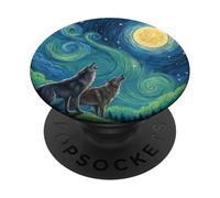 Lupi che ululano alla luna nel cielo notturno stellato Art Style Meme PopSockets PopGrip Adesivo