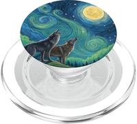 Lupi che ululano alla luna nel cielo notturno stellato Art Style Meme PopSockets PopGrip per MagSafe