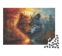 Lupi doppio volto Jigsaw Puzzle Impossibili 1000 Pezzi forestaa e città Decorazione Per La Casa. Rilassamento E Intelligence Per Adulti E Ragazzi Da 14 Anni 1000pcs (75x50cm)