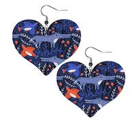 Lupi e uccelli arancioni Orecchini in pelle a forma di cuore Orecchini pendenti semplici da donna per lei