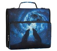 Lupi Howling Moon - Raccoglitore con cerniera, 3,8 cm, 3 anelli, resistente, con cinghia, per scuola, multi tasche, grande cartella portadocumenti