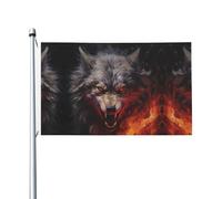 Lupi in the Flame Roar Prints Bandiera su entrambi i lati 3 x 5FT leggera e resistente al colore con asole Ideale per feste all'aperto e giardini.