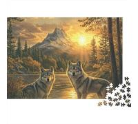 Lupi nella Foresta Puzzle 1000 Pezzi Gioco di Puzzle 1000 Pezzi Tramonto sulla Montagna Puzzle per Adulti Relax Decorazione Regalo Famiglia 52x38cm/1000pcs