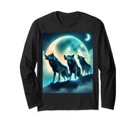 Lupi Ululano Alla Luna Di Notte Per Gli Amanti Del Lupo Maglia a Manica
