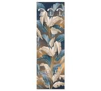 Lupia - Appendiabiti da Parete con Pannello Stampato, Design Tema Foglie Leaves White Blue, 5 Ganci Robusti, Facile Montaggio, Adatto a Tutti Gli Ambienti, Dimensioni 46x125 cm, Bordo Chiaro, Legno