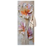Lupia - Appendiabiti da Parete moderno con pannello in legno Stampato, FLOREALE MATERICO 46x125 cm, Design naturalistico con fiori, 5 Ganci in metallo, Stampa HD, ingresso soggiorno camera da letto