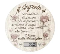 Lupia - Bilancia Digitale da Cucina in Vetro Temperato decorato IL SEGRETO D.18,5 cm, Idea Regalo scatola bianca, Display LED, Design Elegante Bomboniera, batteria CR2032, Made in Italy