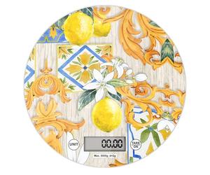 Lupia - Bilancia Digitale da Cucina in Vetro Temperato decorato LIMONI E ACANTO D.18,5 cm, Idea Regalo con scatola bianca, Display LED, Design Elegante Bomboniera, batteria CR2032, Made in Italy