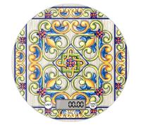 Lupia - Bilancia Digitale da Cucina in Vetro Temperato decorato MAIOLICA BEIGE D.18,5 cm, Idea Regalo con scatola bianca, Display LED, Design Elegante Bomboniera, batteria CR2032, Made in Italy