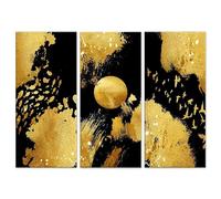 Lupia - Grande Quadro Moderno 3 Pezzi, Stampa su Tela 100x150 cm, Gold Oro e Nero Astratto, Decorazione per Soggiorno, Camera da Letto, Ufficio, Tela, Legno