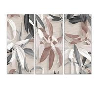 Lupia - GRANDE QUADRO Trittico Moderno, Stampa su Tela, Foglie Astratte per Soggiorno e Ufficio, Decorazione Pareti, Facile da Appendere, Leaves Mix, 122x180 cm