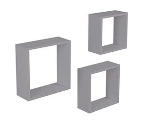Lupia Kubi Set - 3 mensole da muro, quadrate in mdf, grigio per arredo moderno, 3 misure 20/25/30 cm