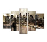 Lupia - Quadro Moderno 5 Pezzi su Tela, Grande Vogue, Bridge AT Night, 105x160 cm, Stampe ad Alta risoluzione, Facili da Appendere, Ideale per Soggiorno, Camera da Letto, Made in Italy