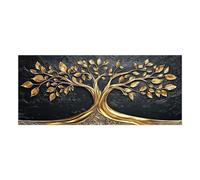 Lupia - Quadro moderno Canvas World TREE GOLD BLACK 52x122 cm, Stampa su Tela effetto Pennellate tridimensionale, Albero della Vita, Telaio in Legno, soggiorno capezzale camera da letto ufficio