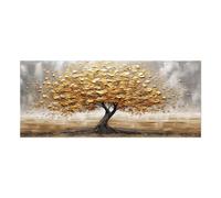 Lupia - Quadro moderno Canvas World TREE LEAVES GOLD 52x122 cm, Stampa su Tela effetto Pennellate tridimensionale, Albero della Vita, Telaio in Legno, soggiorno capezzale camera da letto ufficio
