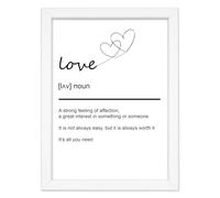 Lupia - Quadro Moderno con Cornice OPTICAL in Legno Sottile Nera o Bianca 15x20 cm, Poster con disegno in Stile Lineare e descrizione della Parola con testo in lingua inglese Bianco/Love
