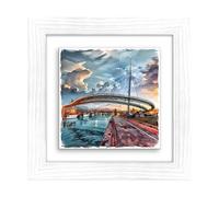 Lupia - Quadro Moderno con paesaggi e localismi Italiani, Ceramica e Stampa Rilievo, Cornice Legno Shabby Modern Bianca, Decorazione Parete, Quadretti Soggiorno, 29x29 cm, Pescara Ponte sul Mare