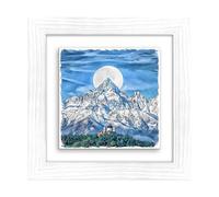 Lupia - Quadro Moderno con paesaggi e localismi Italiani, Ceramica e Stampa Rilievo, Cornice Legno Shabby Modern Bianca, Decorazione Parete, Quadretti Soggiorno, 29x29 cm, Torino Tramonto Blu