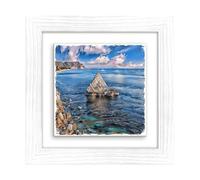 Lupia - Quadro moderno con paesaggi e localismi italiani, Ceramica e Stampa Rilievo, Cornice Legno Shabby Modern bianca, Decorazione Parete, Quadretti Soggiorno, 29x29 cm, ANCONA RIVIERA DEL CORNERO