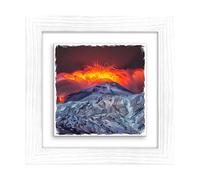 Lupia - Quadro Moderno con paesaggi e localismi Italiani, Ceramica e Stampa Rilievo, Cornice Legno Shabby Modern Bianca, Decorazione Parete, Quadretti Soggiorno, 29x29 cm, Catania Etna INNEVATA