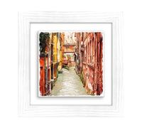 Lupia - Quadro Moderno con paesaggi e localismi Italiani Ceramica e Stampa Rilievo Cornice Legno Shabby Modern Bianca Decorazione Parete Quadretti Soggiorno 29x29 cm Bologna Canale nel Centro Storico