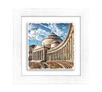 Lupia - Quadro moderno con paesaggi e localismi italiani Ceramica e Stampa Rilievo Cornice Legno Shabby Modern bianca Decorazione Parete Quadretti Soggiorno 29x29 cm NAPOLI BASILICA PIAZZA PLEBISCITO