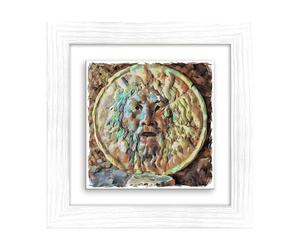 Lupia - Quadro Moderno con paesaggi e localismi Italiani, Ceramica e Stampa Rilievo, Cornice Legno Shabby Modern Bianca, Decorazione Parete, Quadretti Soggiorno, 29x29 cm, Roma Bocca della VERITA'