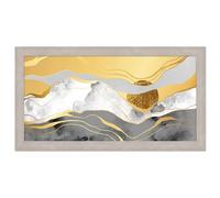 Lupia - Quadro moderno, per soggiorno camera da letto, con cornice BOSTON colore BEIGE, 60x110 cm, STORM stampa su pannello in legno, stile paesaggio grigio bianco e oro